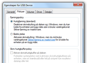 I Windows er skrivebufringen avslått som standard for USB-enheter.