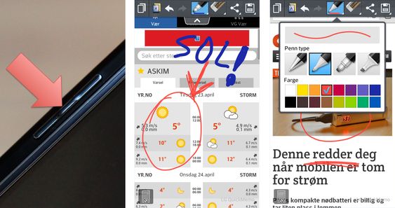 Ved å trykke knappen midt i mellom volumknappene aktiverer du QuickMemo-funksjonen.