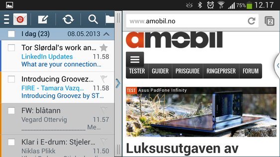 Det er mulig å ha to applikasjoner side om side på Galaxy S4-skjermen. Foreløpig er det bare Samsung og Googles egne apper som støtter funksjonen.