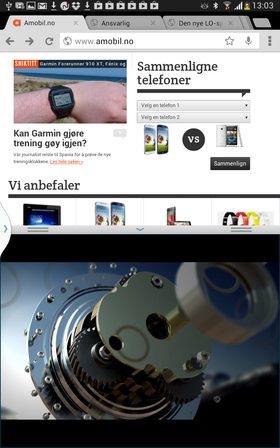 Skjermen kan vise to aktive apper samtidig.