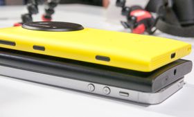 Fra nederst: Apple iPhone 5, Lumia 920 og Lumia 1020.