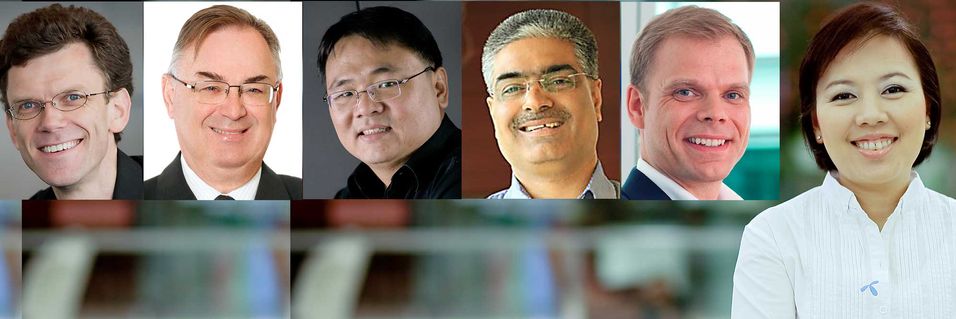 Telenors lederteam i Myanmar. Fra venstre Petter Fureberg (CEO), Gunnar Bertelsen (CCAO), Prathet Tankuranun (CTO), Sharad Mehrotra (CMO), Lars Erik Tellmann (CFO) og Tipayarat Kaewsringarm (CPO)