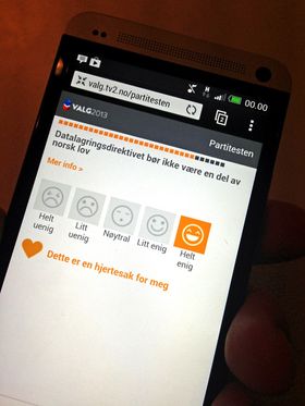 Eksempel fra TV 2s partitest på en HTC One.