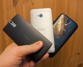 Oppo Find 5, HTC One og Samsung Galaxy S4.