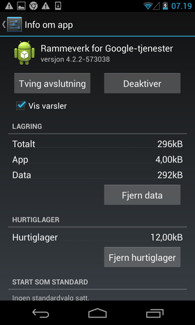 Trykk på "Fjern data" for denne appen/systemprosessen.