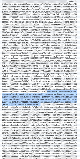 Denne systemfilen hadde referanser både til "BenchmarkBooster" og til konkrete ytelsestester. Med oppdateringen til Android 4.4 skrur ikke Samsung-telefonene ytelsen kunstig høyt lenger.