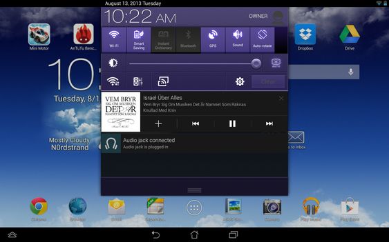 Nedtrekksmenyen i Android OS 4.2.2.