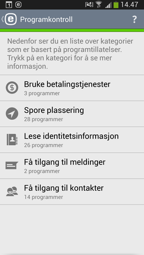 Appen gir deg god oversikt over hva de ulike appene har tilgang til.