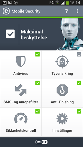 Startbildet gir en god oversikt over sikkerhetsstatus for telefonen din.