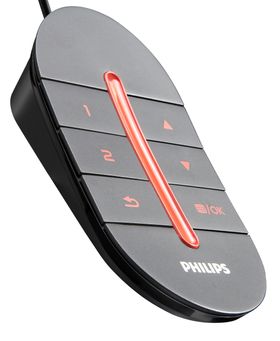 Her er fjernkontrollen som medfølger den nye monitoren til Philips. .