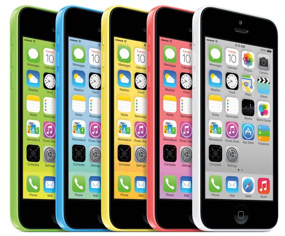 iPhone 5C fås i fem ulike farger.