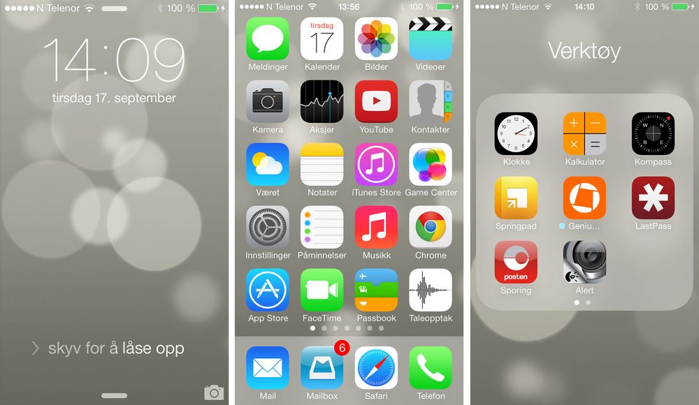 Menyene i iOS 7 har fått en mer moderne og mer fargerik design.