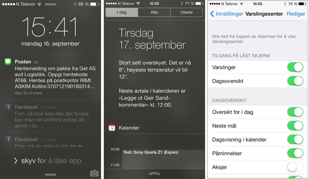 Varslingssenteret i iOS 7.