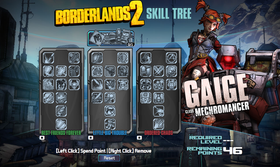 Gaiges ferdighetstre. (Faksimile: http://www.borderlands2.com/)