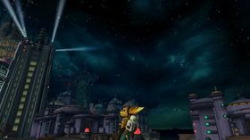 Hver planet er minneverdig og unik. Her ser vi heltene når de besøker Blackwater City for første gang. (Ratchet & Clank)