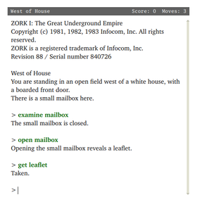 Zork, fra tiden hvor du selv måtte lage grafikken i hodet.