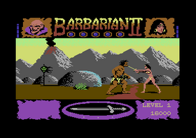 Bilder fra Commodore 64-versjonen av Barbarian II.
