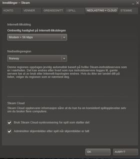 Her skrur du av og på Steam Cloud.