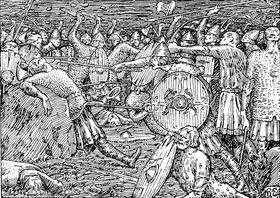 Jeg takker ja til et vikingspill (illustrasjon: Halfdan Egedius, hentet fra Wikipedia).