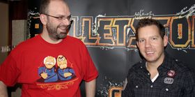 Adrian Chmielarz (t.v.) og Cliff Bleszinski har jobbet tett med Bulletstorm. (Foto: Mikael H. Groven/Gamer.no)