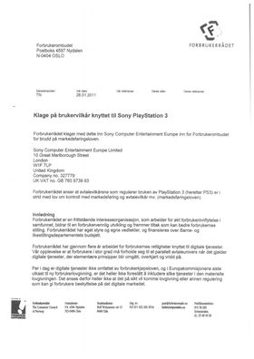 Første side av klagen til Forbrukerombudet.