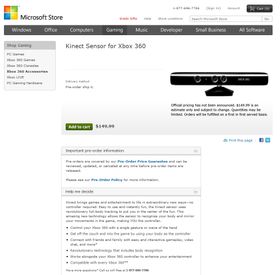 Kinect koster 150 dollar i nettbutikken Microsoft Store.