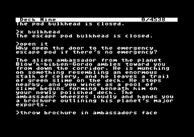 Infocom-spillet Planetfall, for anledningen spilt på C64.