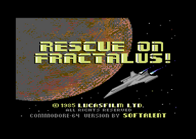 Tittelskjermen til Rescue on Fractalus på C64.