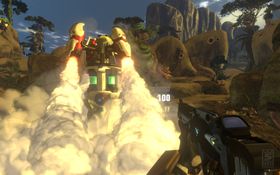 Kos med jetpack.