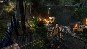 Nathan Drake med sine nye, livlause auge.