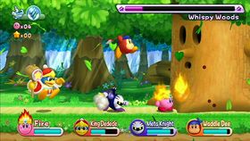 Kirby får god hjelp av vennene sine.