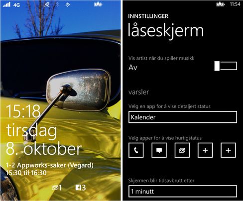 Informasjonen på låseskjermen kan tilpasses fra Innstillinger-menyen.