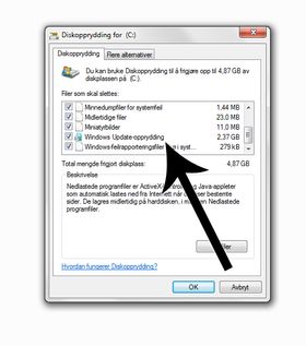 Etter oppdateringen fikk vi tilgang til å slette gamle oppdateringsfiler.
