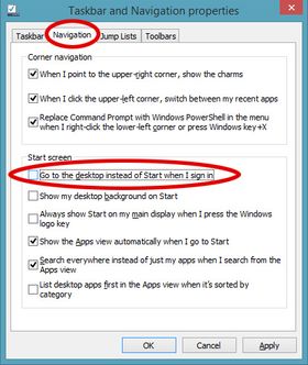 The settings under the four tabs you can customize Windows 8.1 much more to your liking, including by starting up right on your desktop.