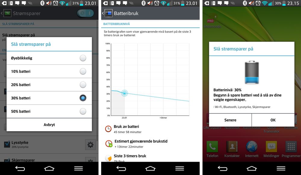 LG G2 har i utgangspunktet veldig god brukstid på en lading. Batterisparefunksjonen gjør den enda bedre.