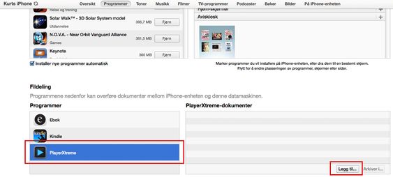 I iTunes kan du overføre filer som skal gjøres tilgjengelig for kun en bestemt app på iPad eller iPhone.