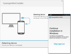 Installasjonen starter på mobilen (skjermbildet til høyre), og så får du beskjed når du skal fortsette på PC-en.