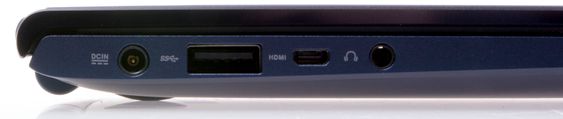 På venstresiden finner du ladeporten, sammen med en USB 3.0, en Mini-HDMI og en minijack-port. .
