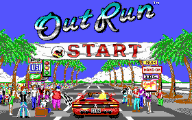 Den ikoniske startblokka i OutRun, med den like ikoniske Ferrari Testarossa.
