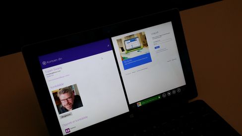 Surface 2 kan vise to apper samtidig. Du velger selv størrelsesforholdet mellom dem.