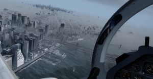 New York i tåkehavet. Dette bildet er fra Prepar3D-versjonen av New York X fra Drzewiecki Design.