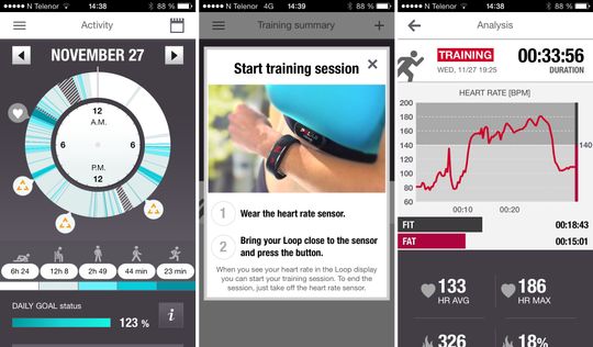 Polar Loop-appen viser deg aktivitetsnivået ditt i et 24-timers hjul.