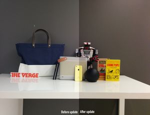 The Verge har tatt dette bildet, der du kan se forbedringene fra gammel til ny versjon av programvaren.