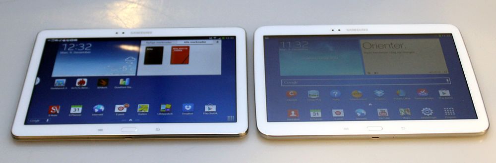 Galaxy Note 10.1 2014 Edition til venstre. Galaxy Tab 10.1 til høyre.