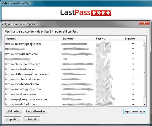 Her henter LastPass de usikrede passordene våre fra nettleseren og legger dem sikkert i sitt hvelv.