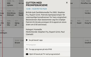 Trykk på et program i oversikten, og du får mer informasjon og flere valg. Dette virker også utenfor hjemmenettet. HAr du ikke Altibox hjemme, kan du fremdeles bruke programoversikten.