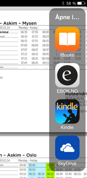 PDF-er kan åpnes i eller lagres til andre apper du har installert på iPad-en.