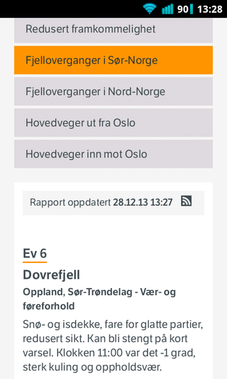 På Statens Vegvesens sider kan du avgrense søket og få opp en liste med veimeldinger.