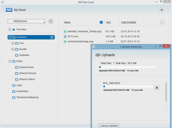 My Cloud Desktop-app for Windows med «dra og slipp»-funksjonalitet.