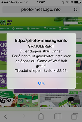 Slik ser en av svindelmeldingene ut.